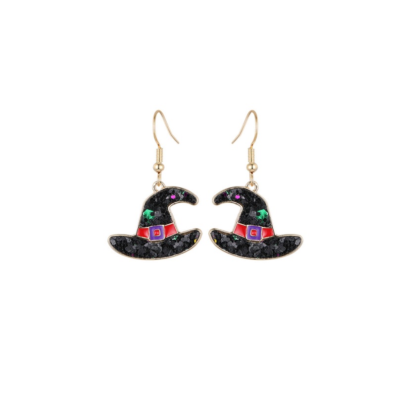 27826  Glittler Witch Hat Earrings, black, 11.45 in