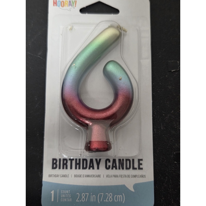 # 6 Rainbow Ombre Birthday Candle. Approxitmaly 3 Tall.