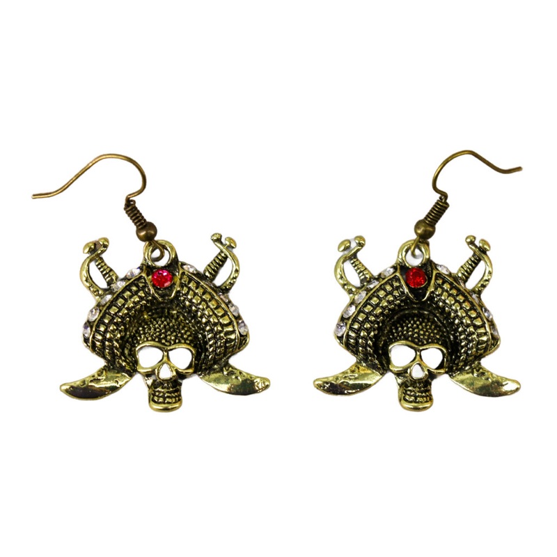 68612  Captain pirate skull with swords earrings-Gold