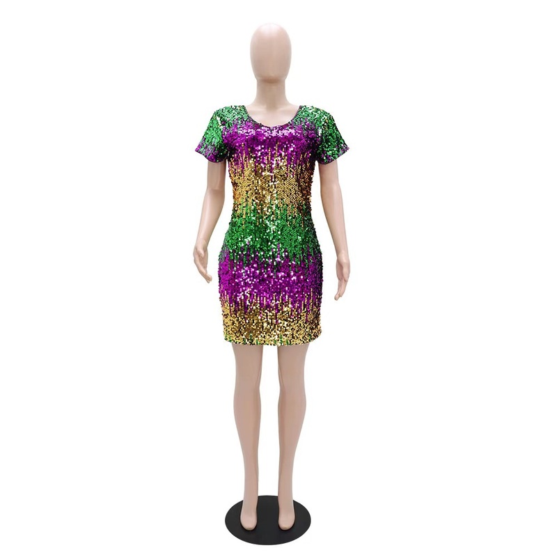 3879  Fitted mardi gras sequin dress-L