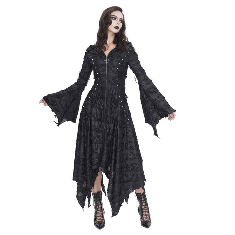 CT225  Distress punk hooded coat
