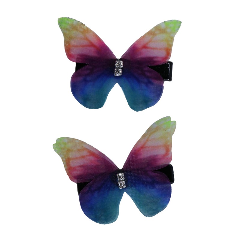 18356RNB  Rainbow Butterfly Hair Clips  Blue/Red/Yellow