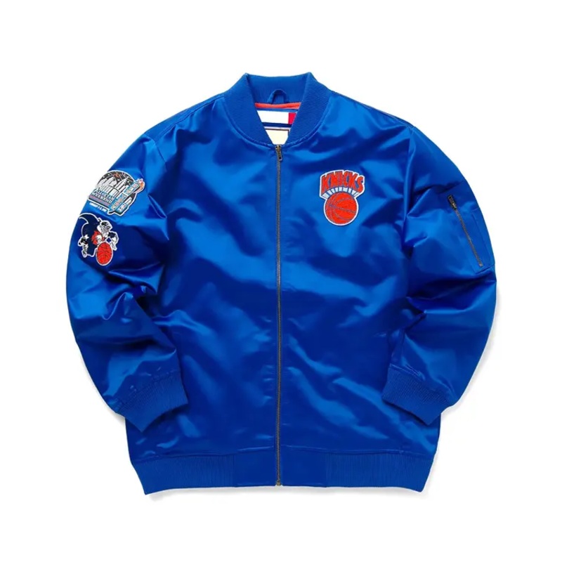 Ny Knicks Bomber Royal Lightweight Satin Jacket